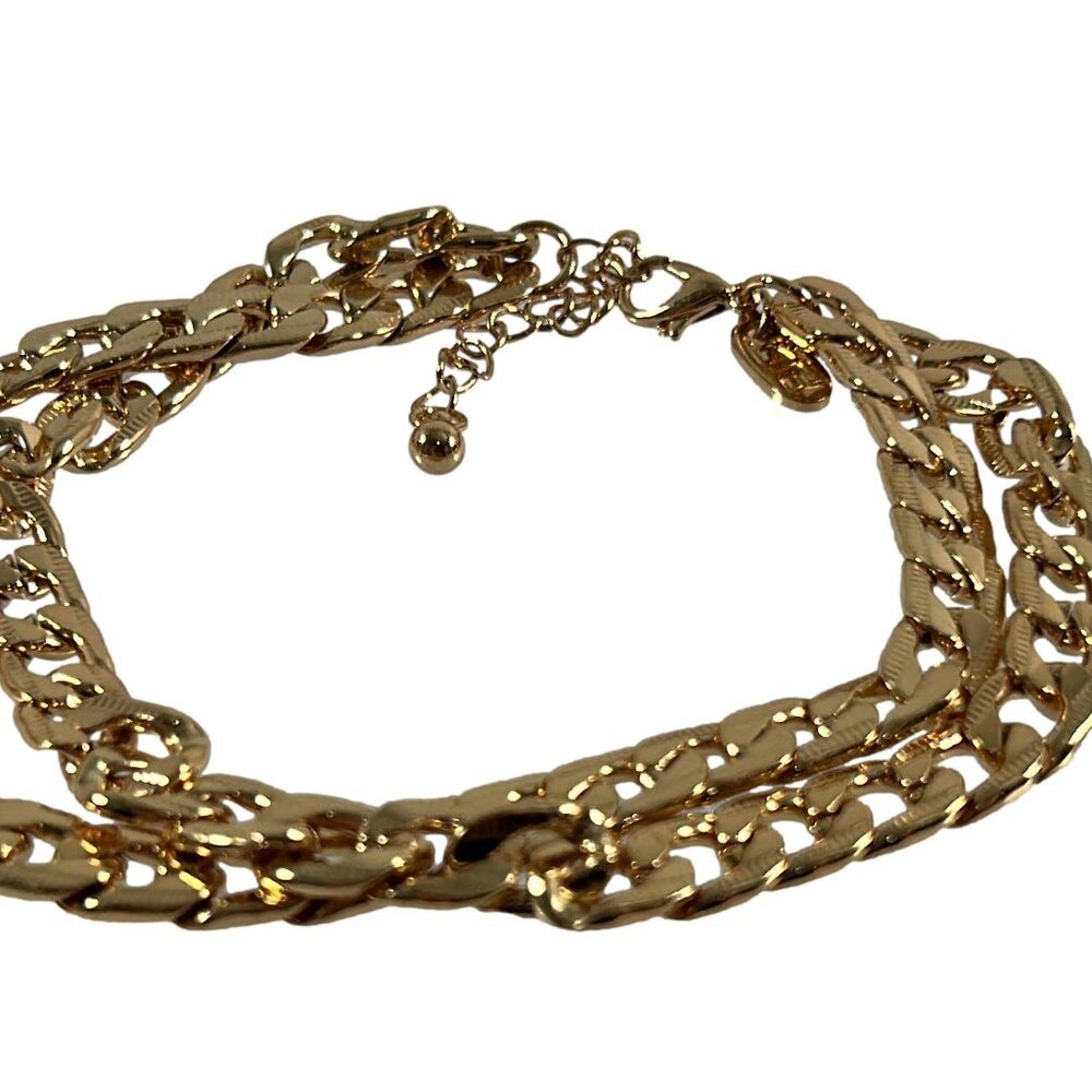 Pretty Little Thing PLT Fashion Bracelet Gold Tone Double Chain Shiny 9" Long